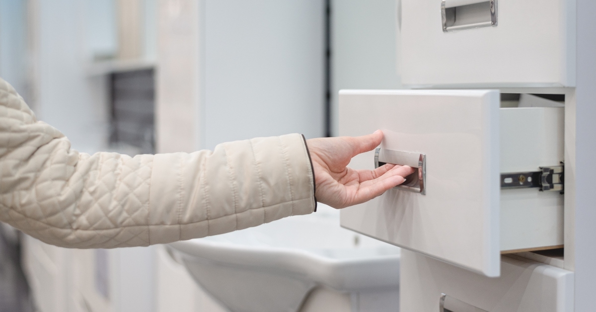 open empty bath furniture drawer.