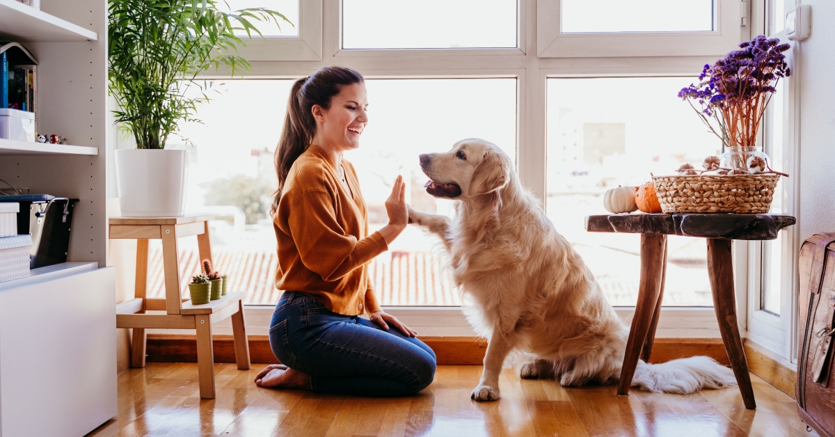 Woman playing with her pet