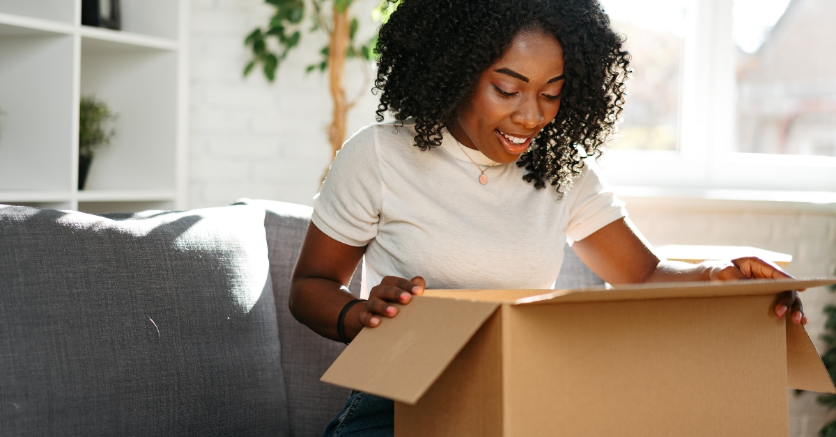 unpacking parcel cardboard box