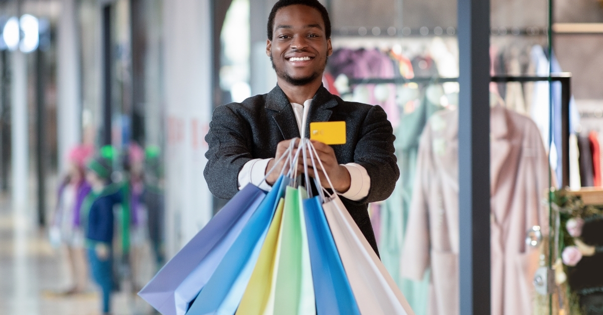 african american man shopping using card