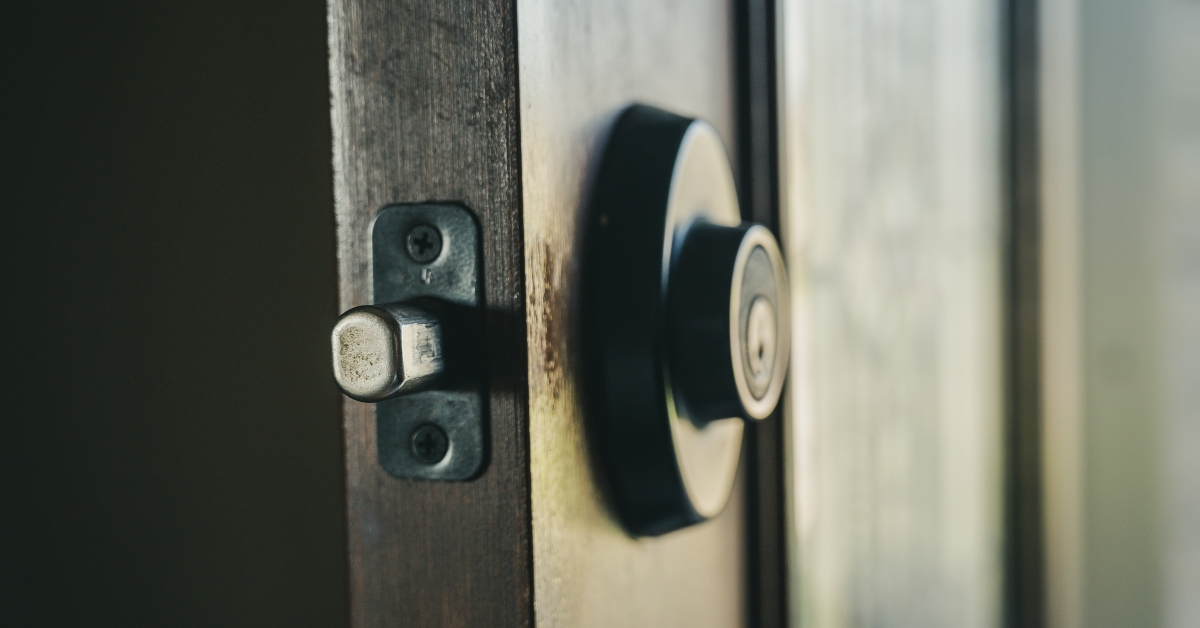 Deadbolt on wooden door