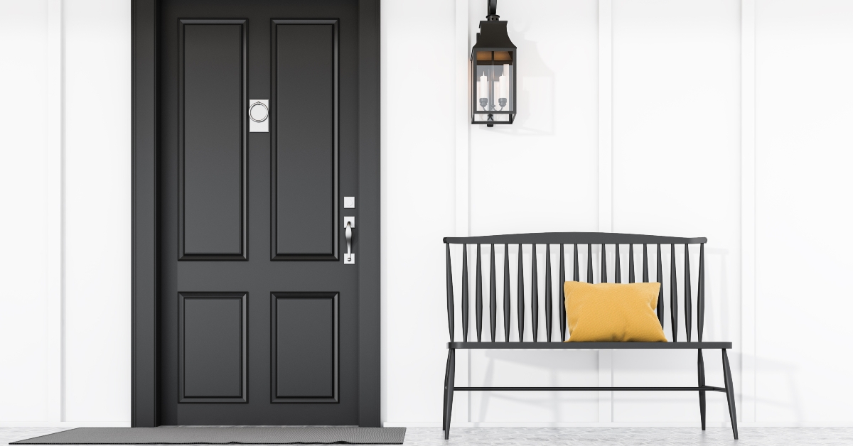 Front door with bench