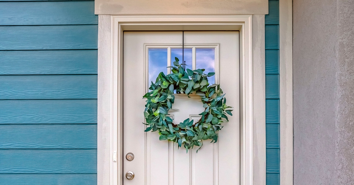 Simple leafy wreath hanging