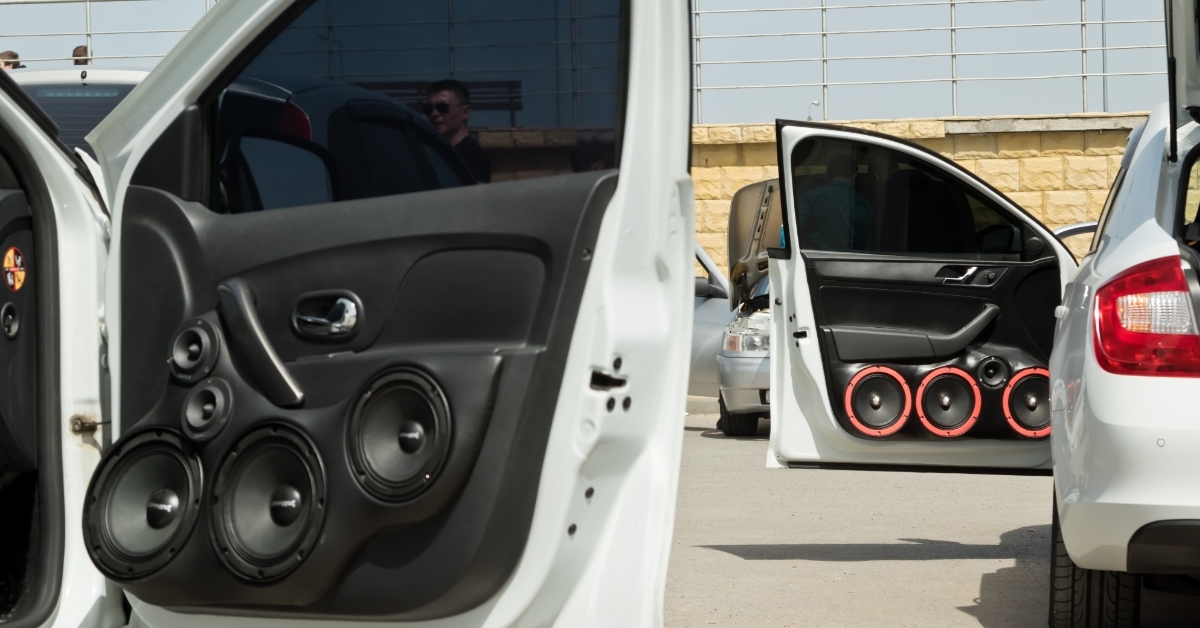 car doors with audio speakers and subwoofer