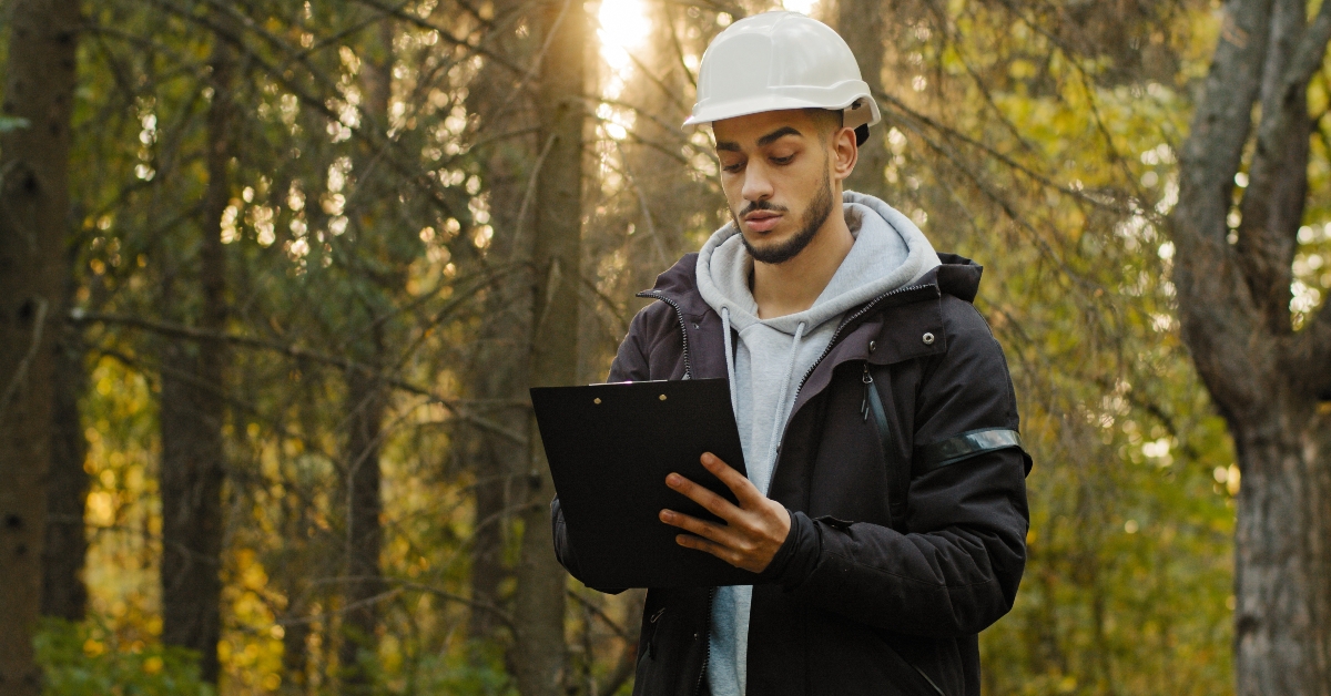 Forestry engineer in hardhat