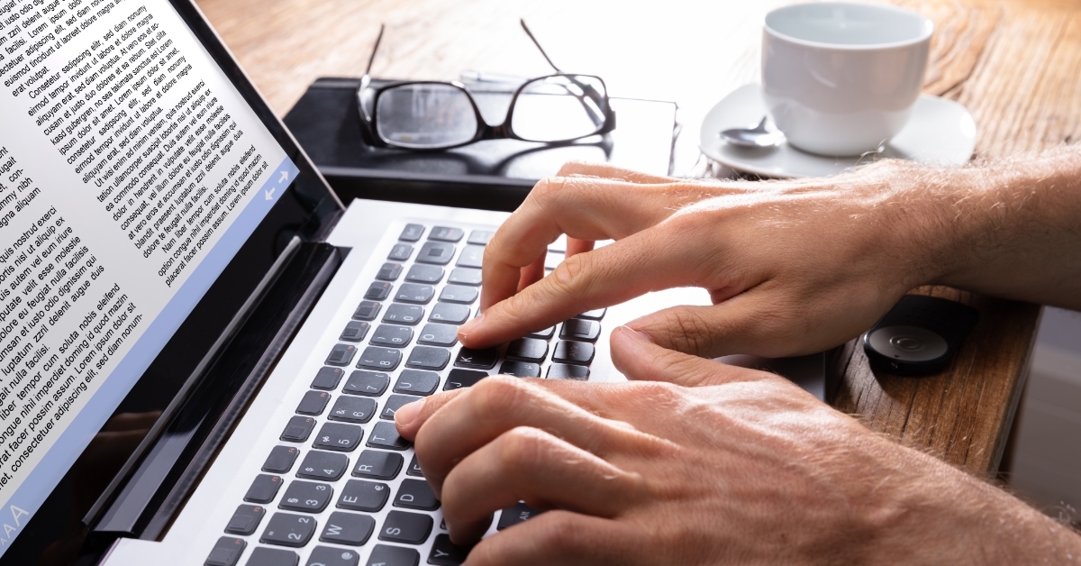 content writer working from home using laptop