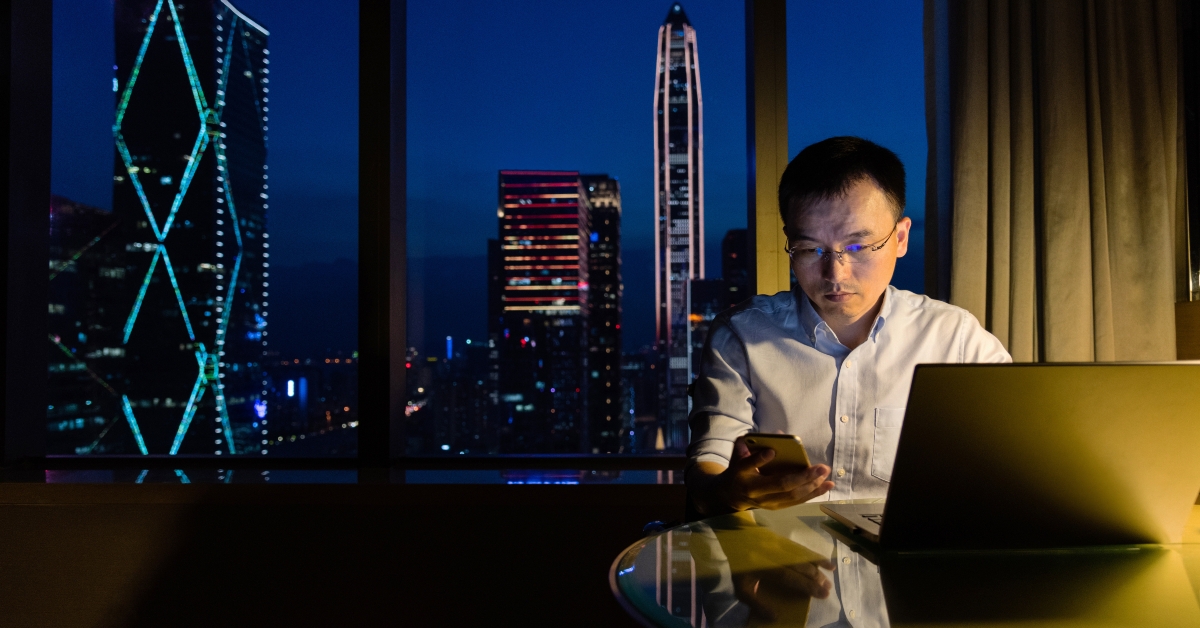 man working with cellphone