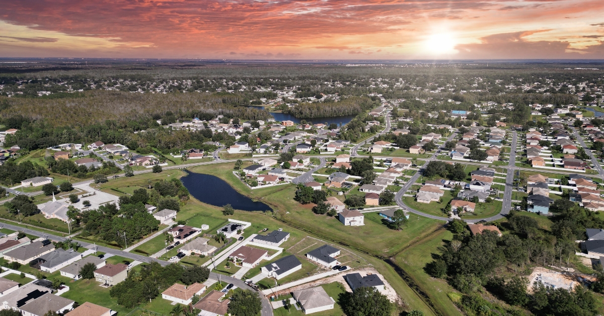 Aerial shot of splendid sunset