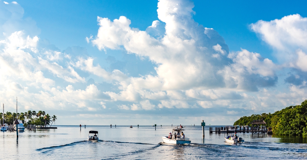 Boats heading out into Biscayne Bay