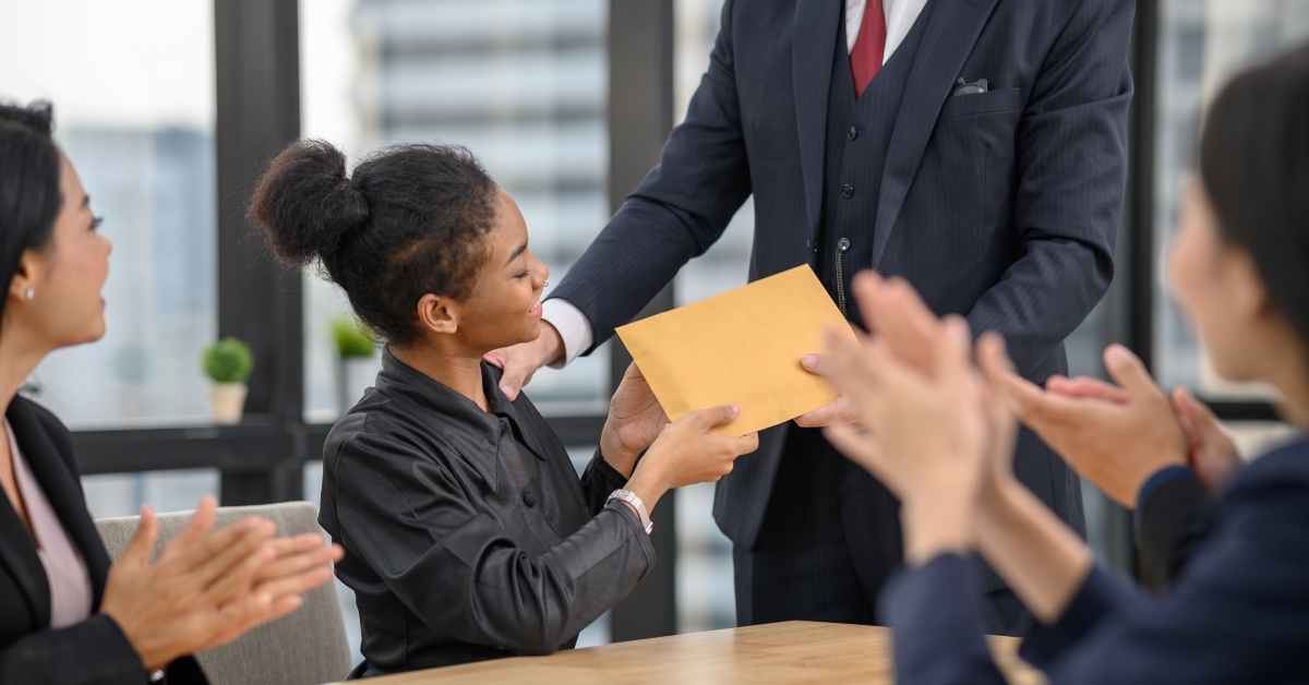 bonus in envelope from boss