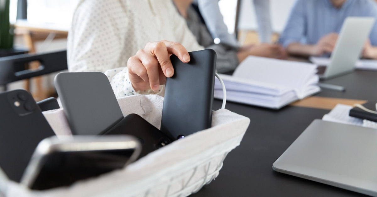 putting phone in basket