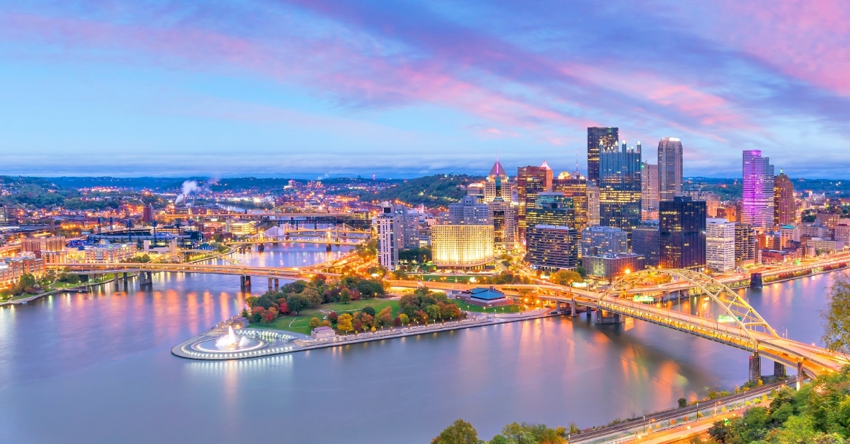 Pittsburgh Downtown skyline Pennsylvania at sunset