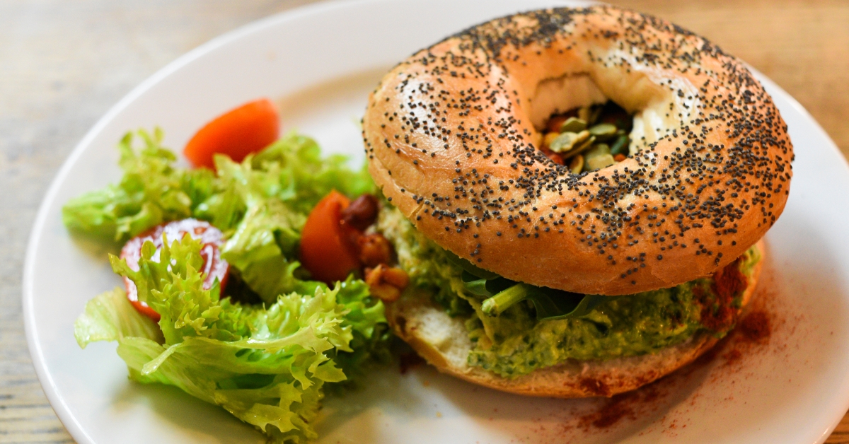 vegan bagel with hummus