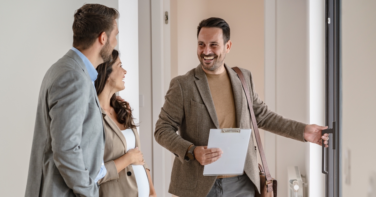 Real-estate agent visiting an apartment
