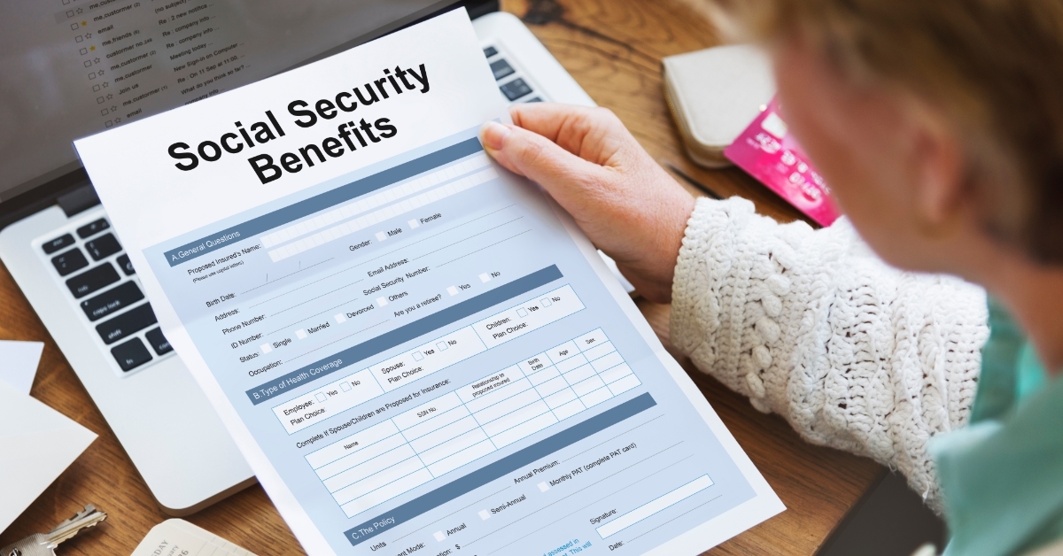 woman reading social security benefits form concept
