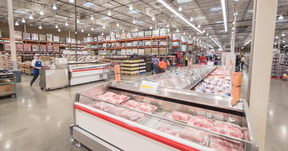 Meat department and sample stand at Costco