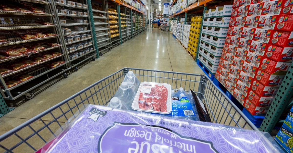 shopping cart with grocery in Costco store