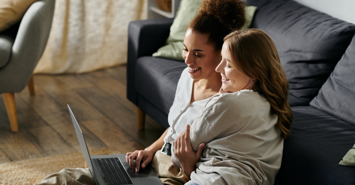 lesbian couple relaxes at home