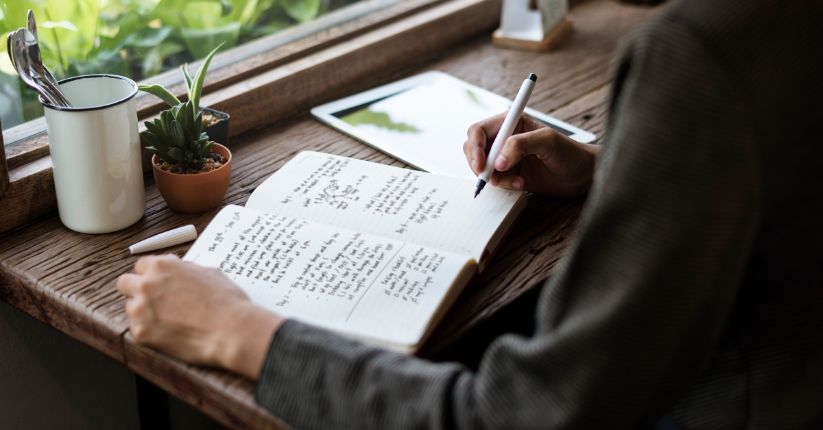 writing on wooden table