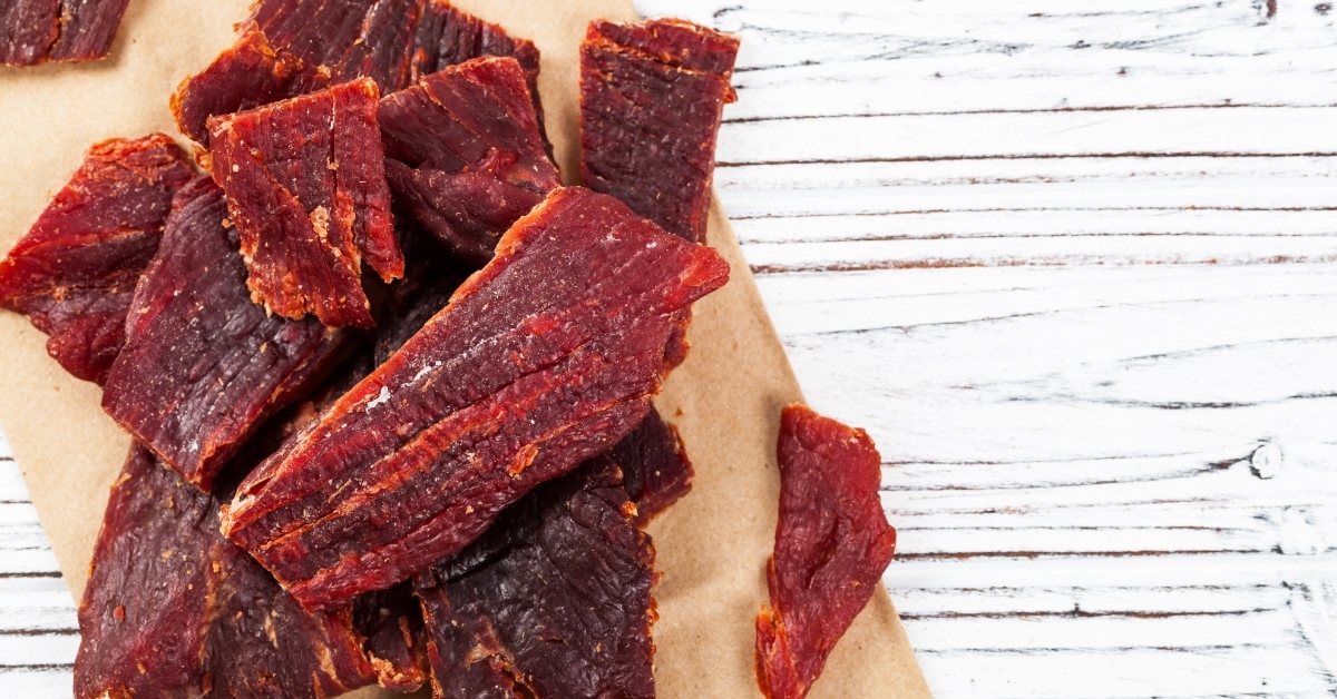 Beef Jerky over brown paper