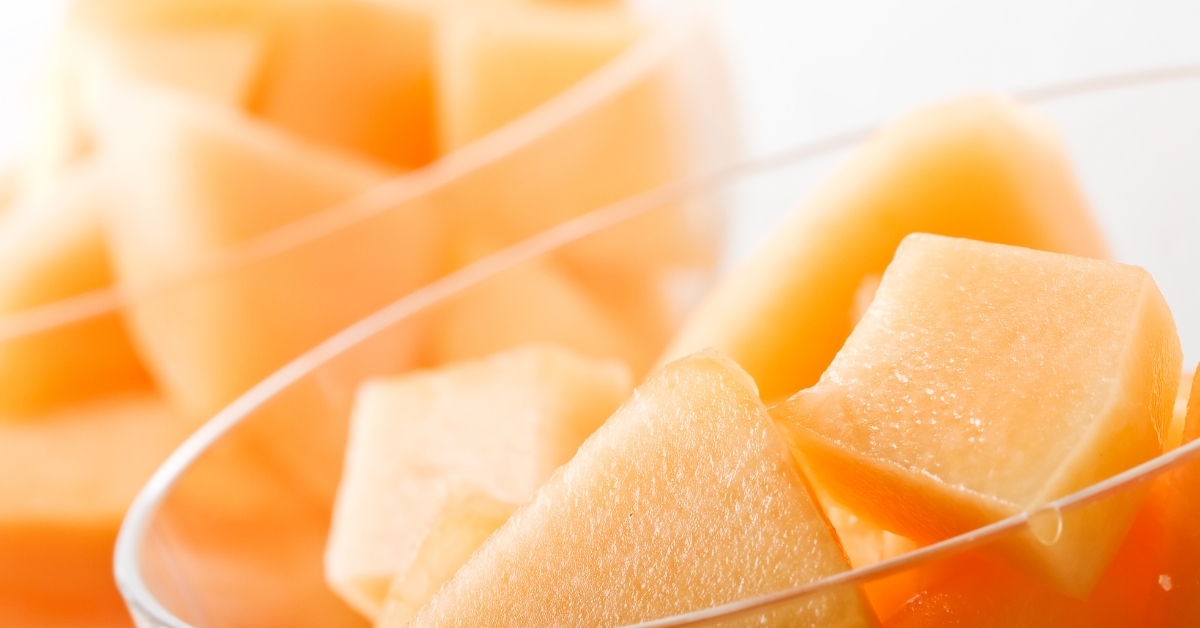 sliced melon cubes in glasses
