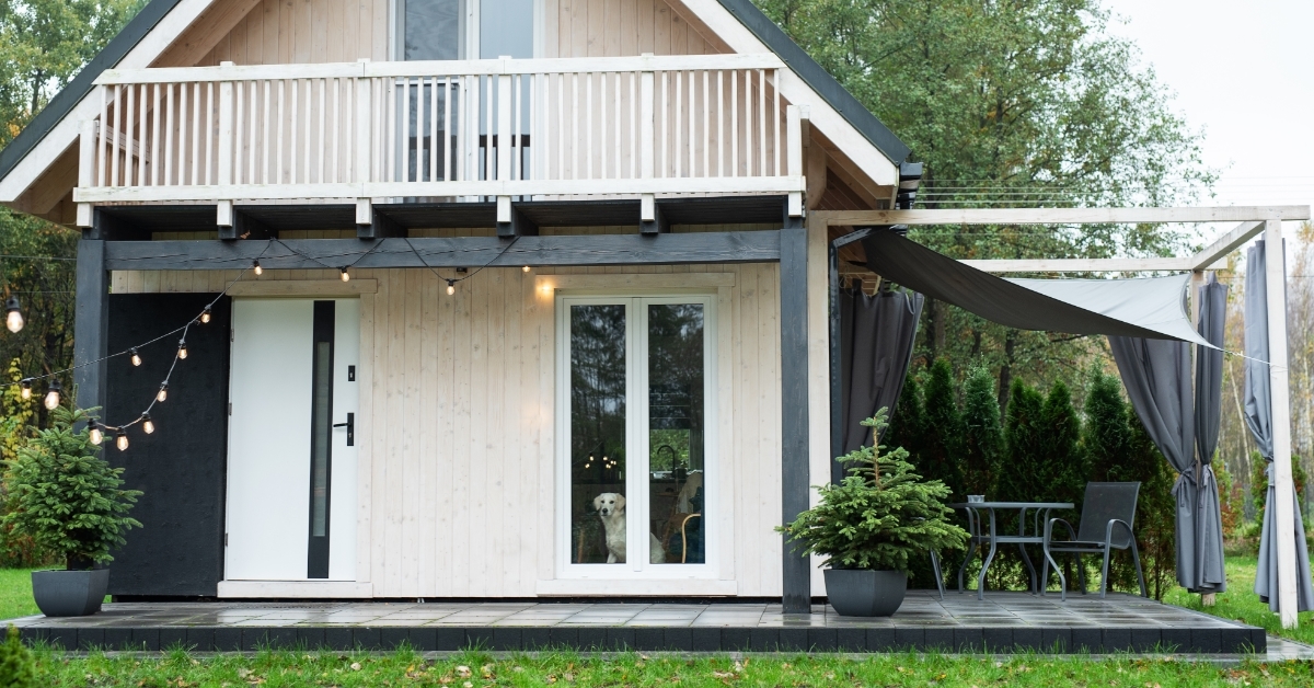 Tiny modern wooden house with terrace