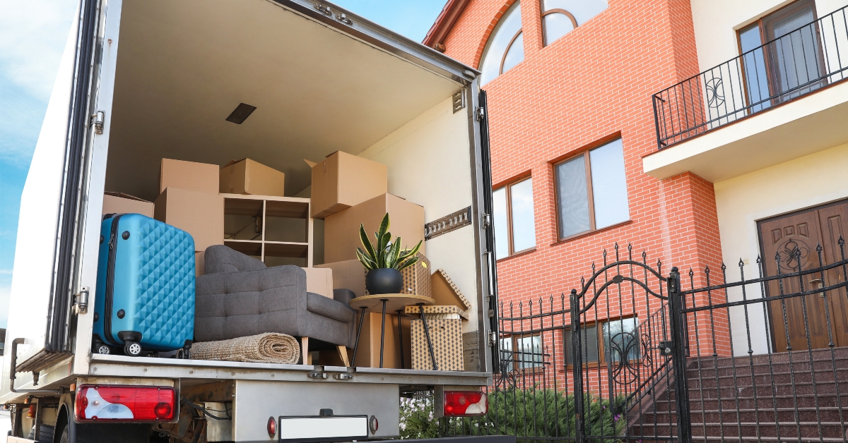 van full of moving boxes
