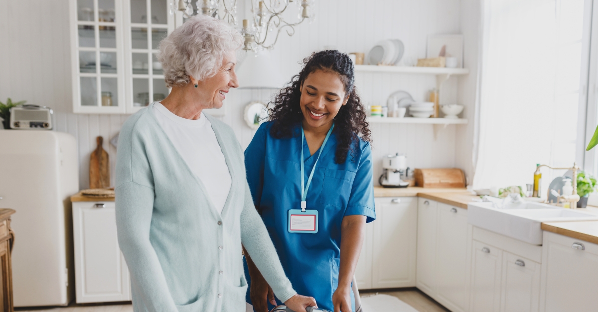 Medical nurse volunteer helping senior