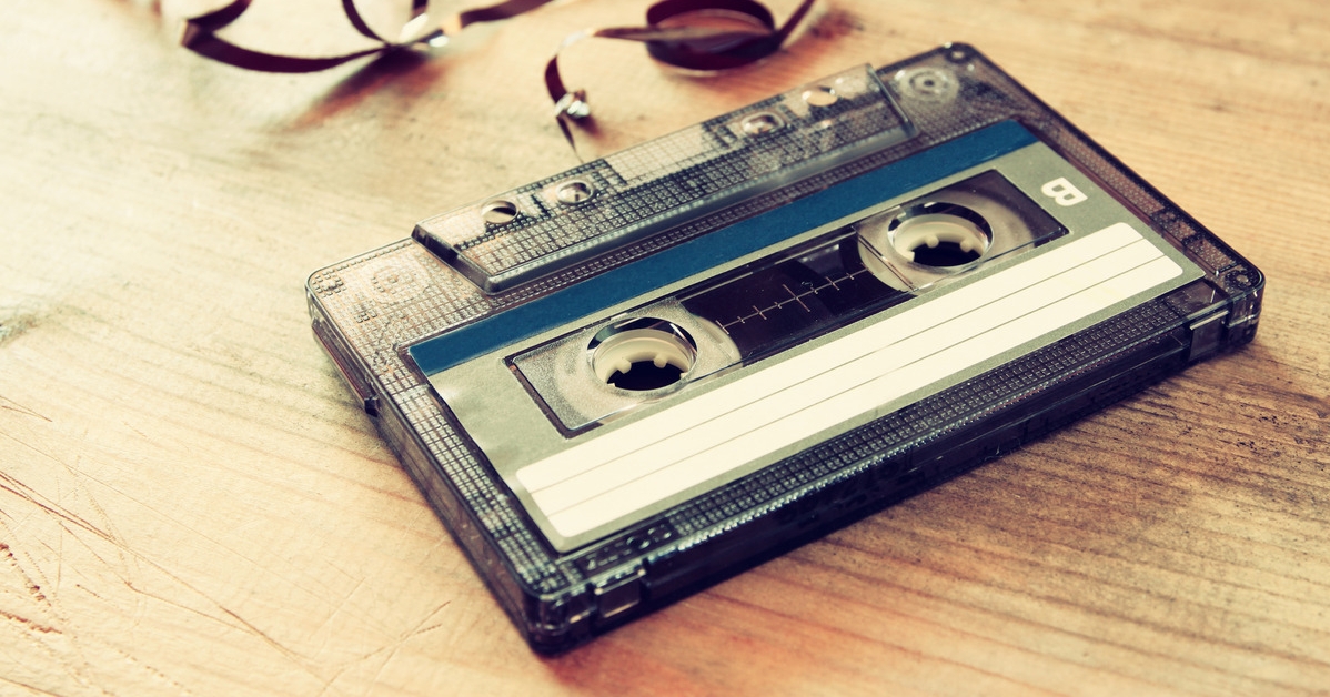 cassette tape with tape coming out