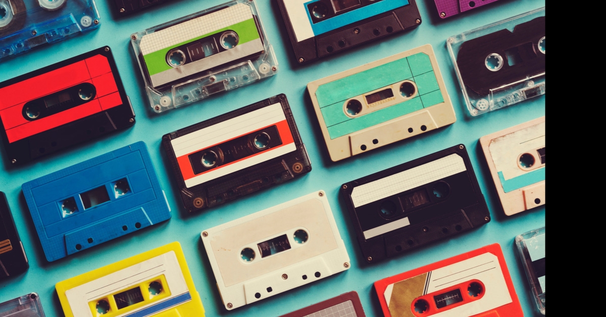 neatly organized pile of cassette tapes