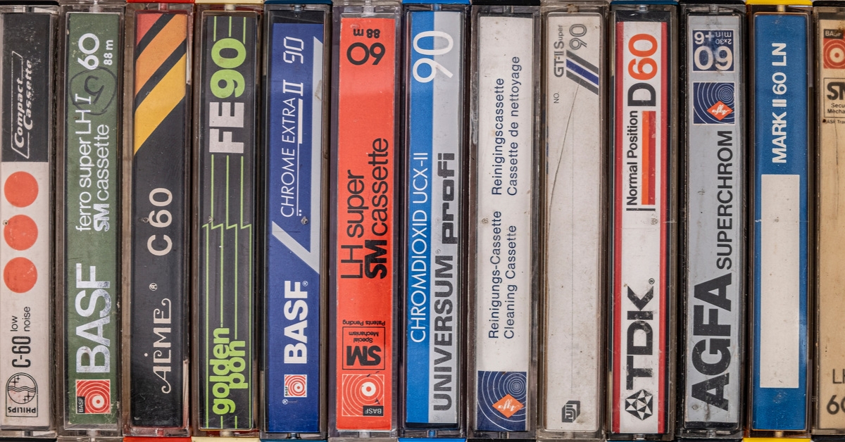 blank cassettes  sitting in a neat line
