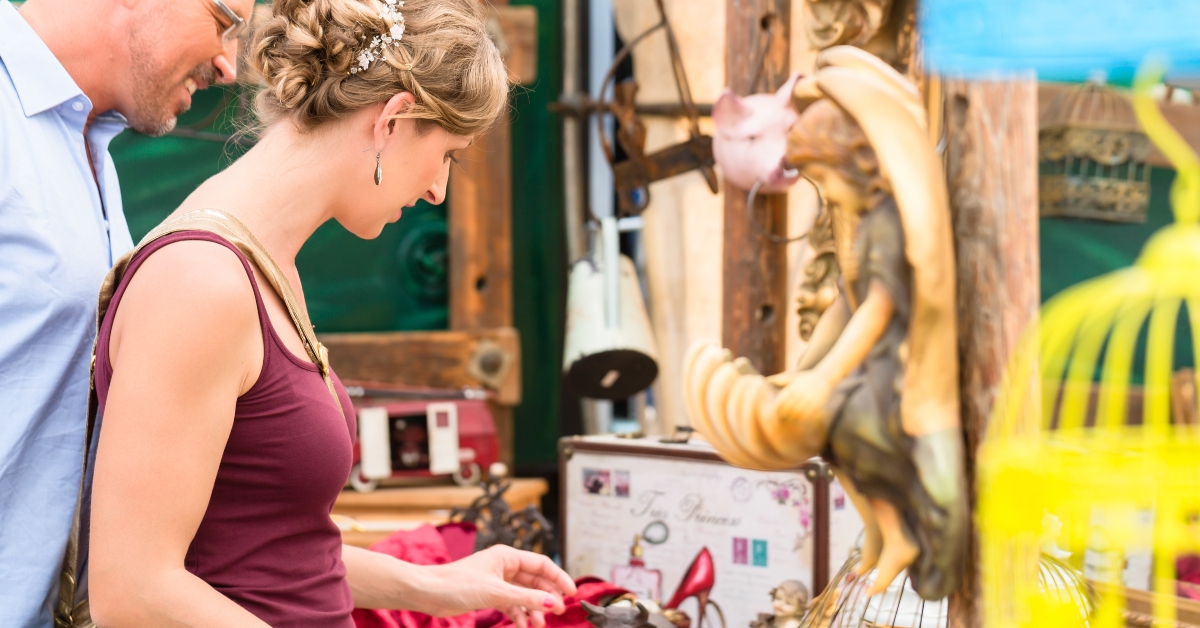 Couple looking for antiques