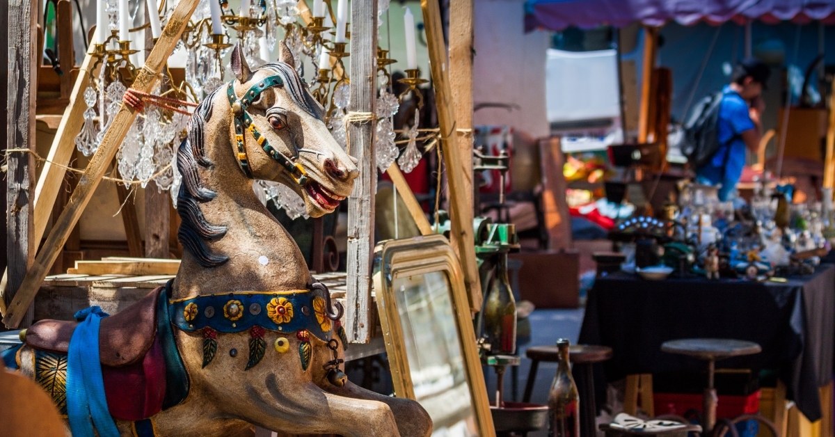 retro decoration pieces at flea market