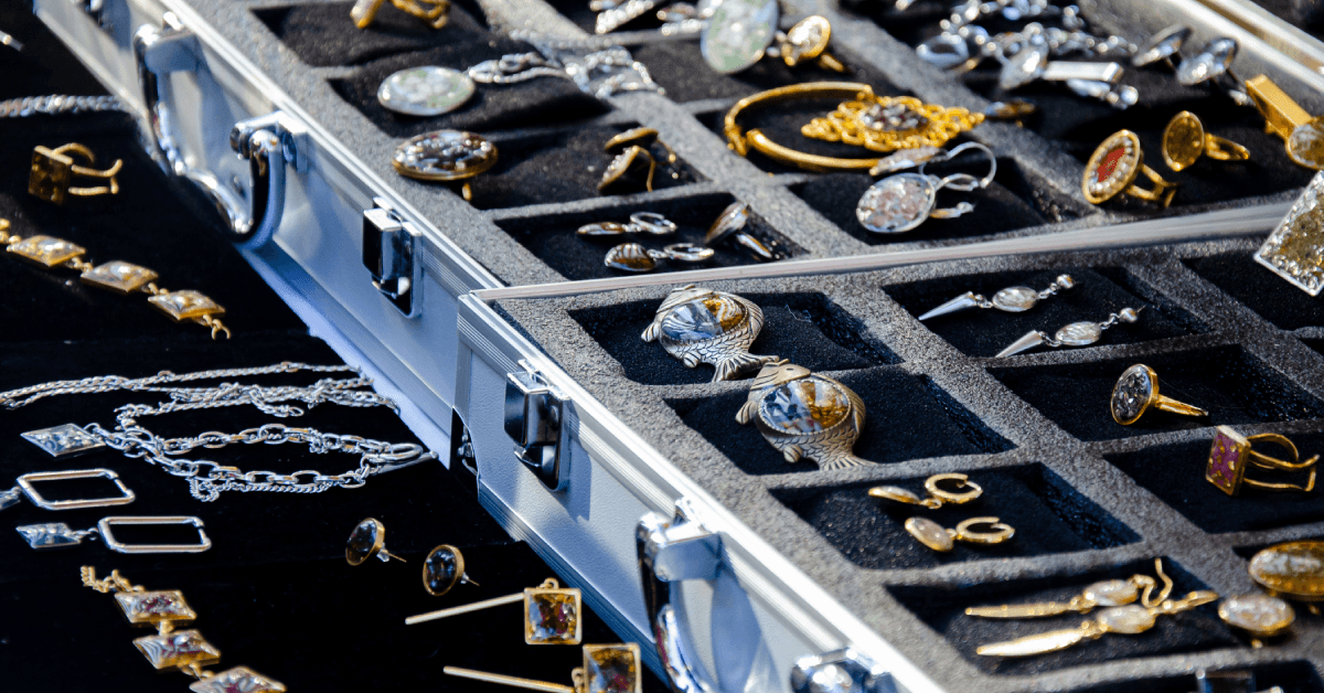Box of jewelry at a showcase