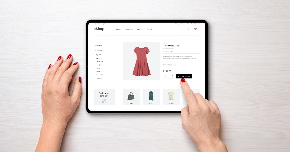 woman shopping from eshop using tablet