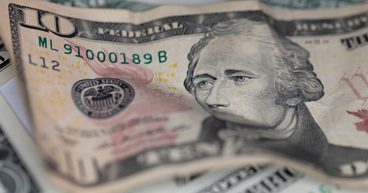 crumpled US 10 dollar banknote