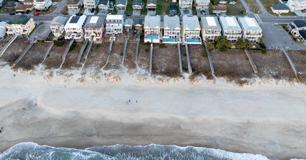 top-down sunrise view of kure beach