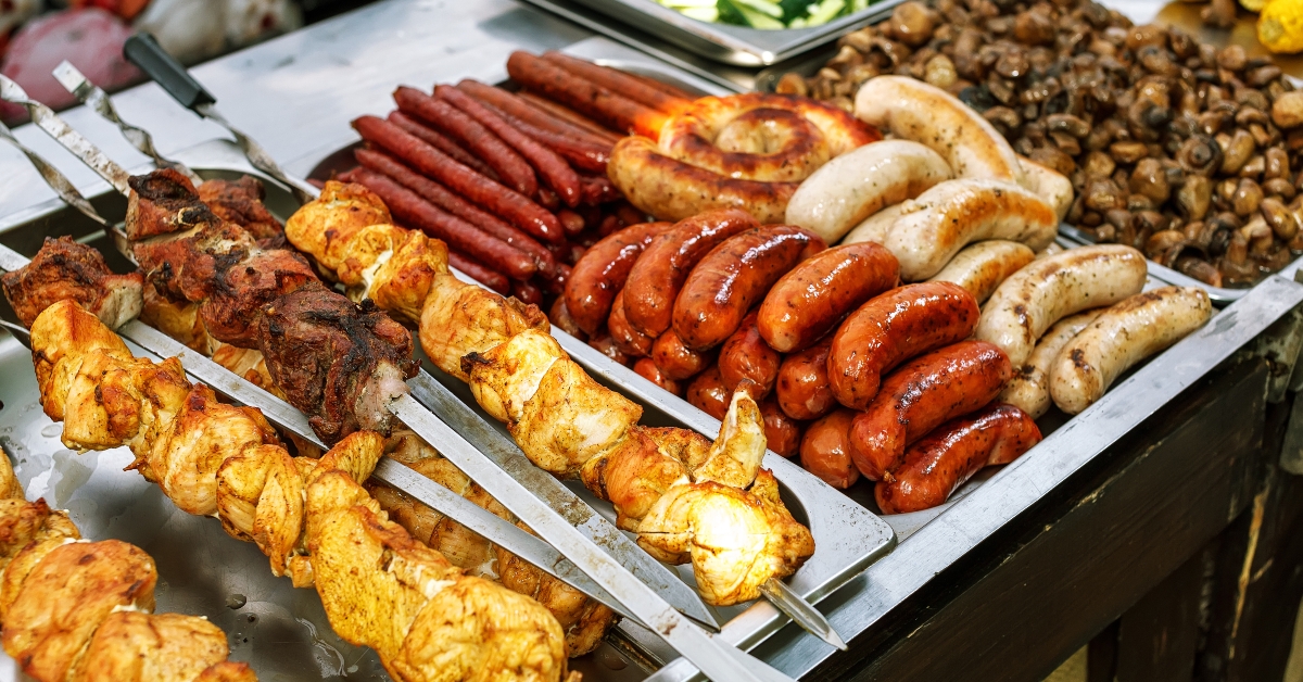 Assorted German sausages grilled