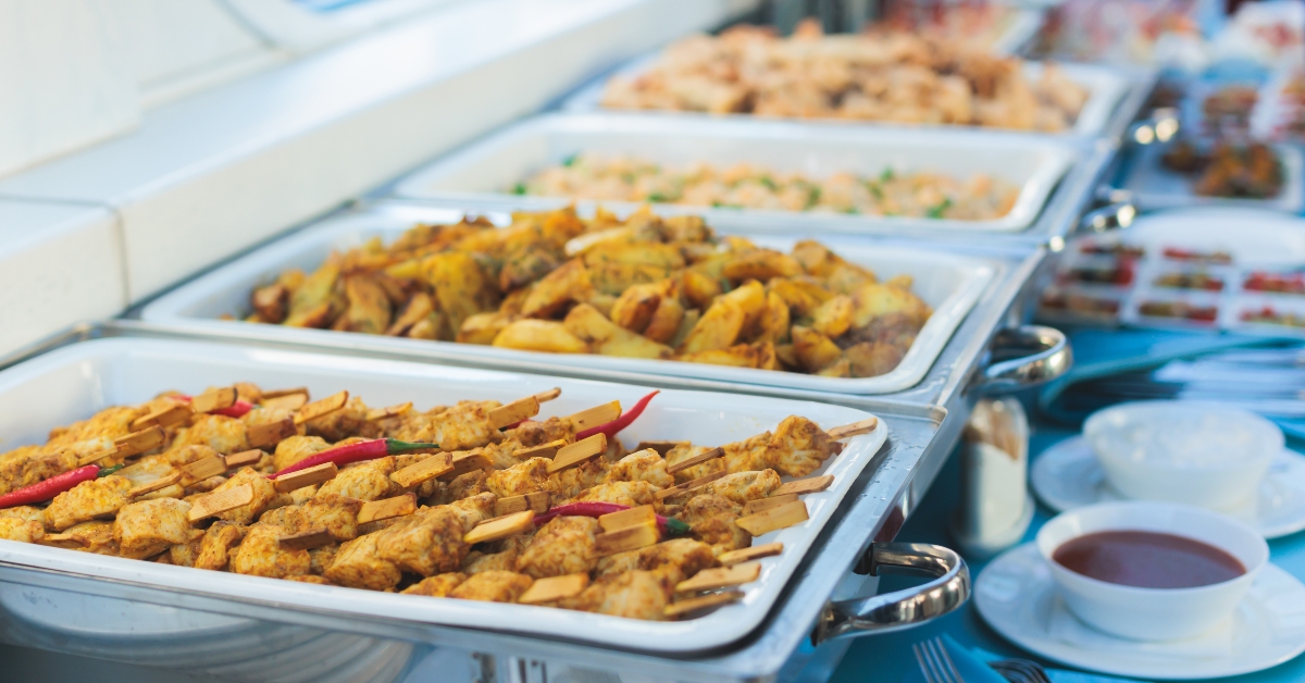 Decorated catering banquet table