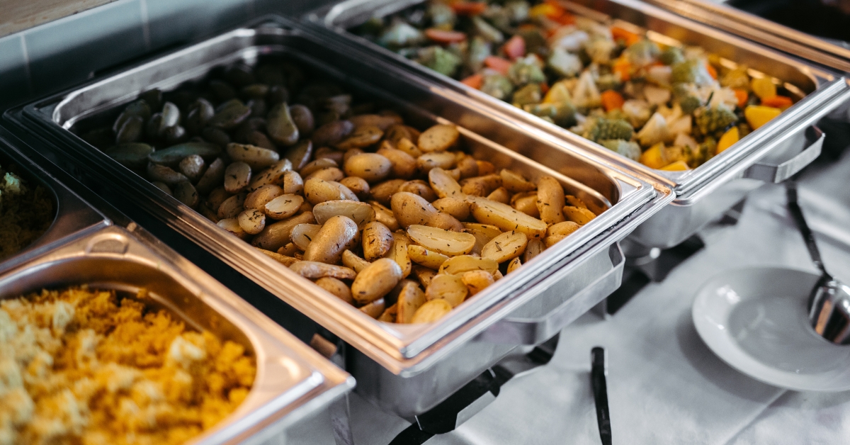 Roast potatoes in silver tray