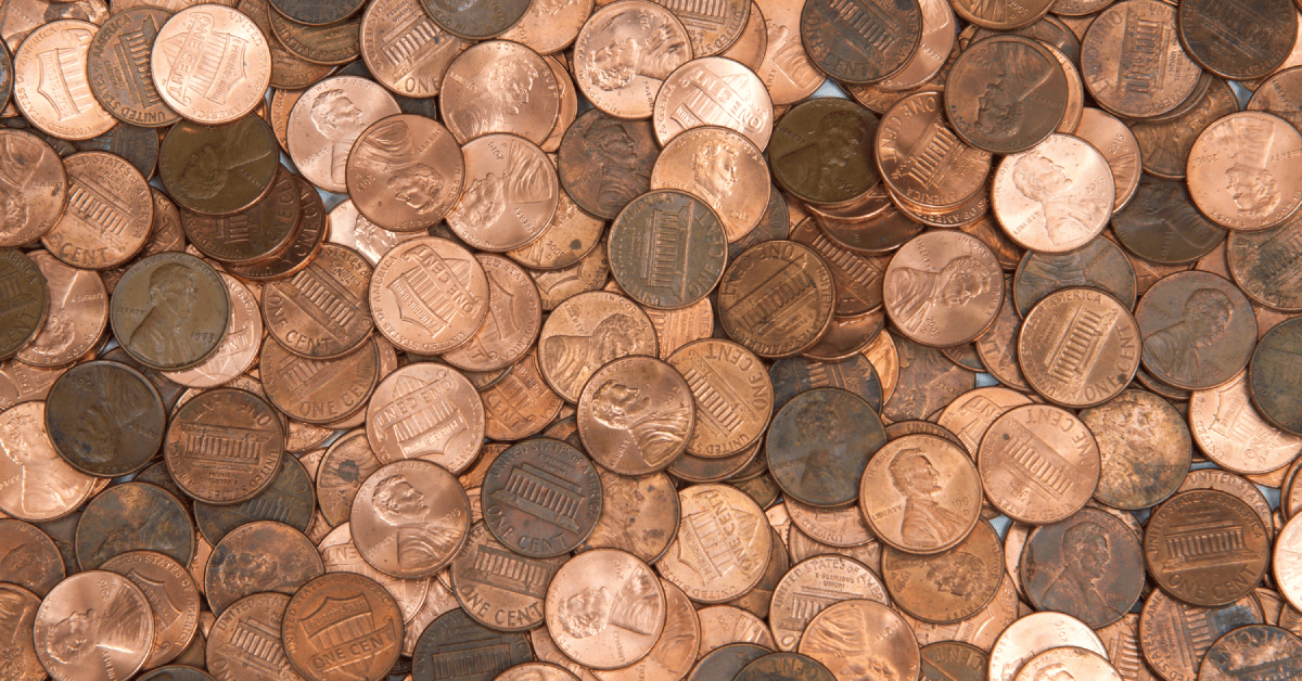Flat view of pennies