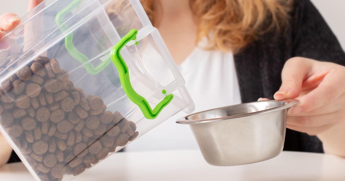 Pouring dry food from container