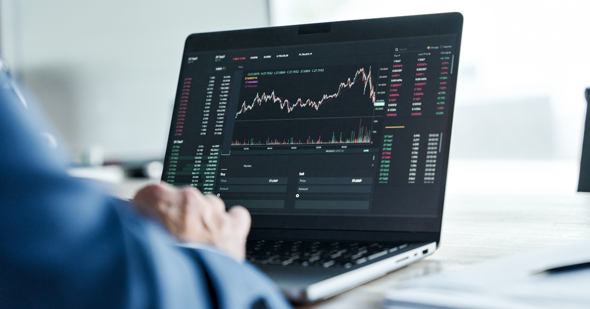 Broker analyzing financial stock trade