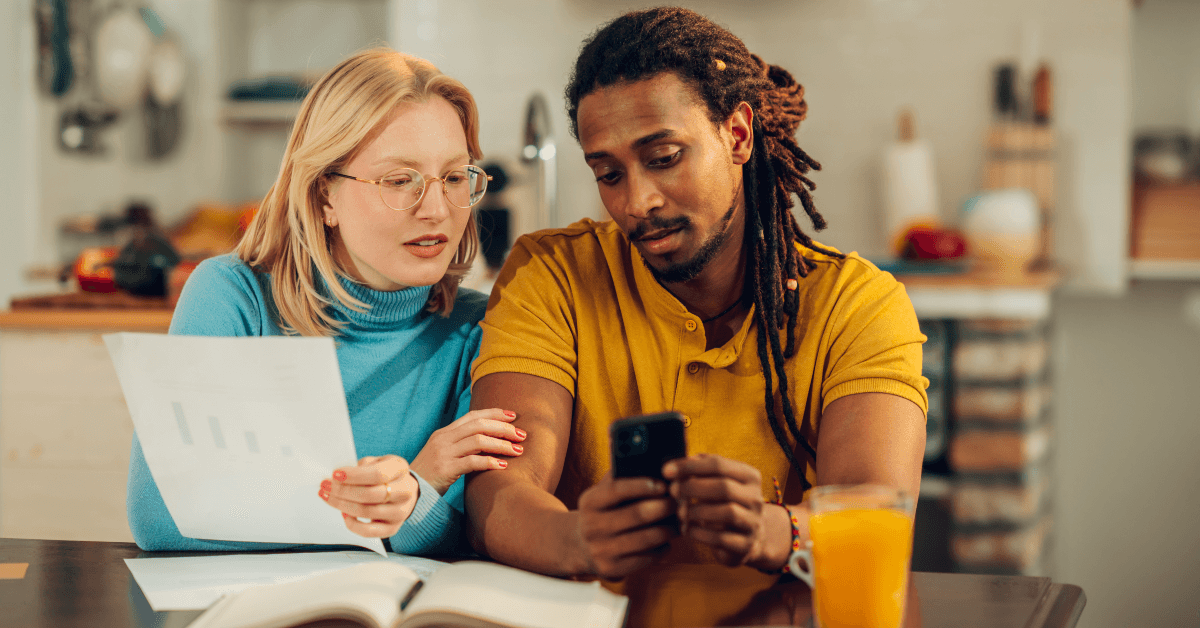Couple planning a budget together