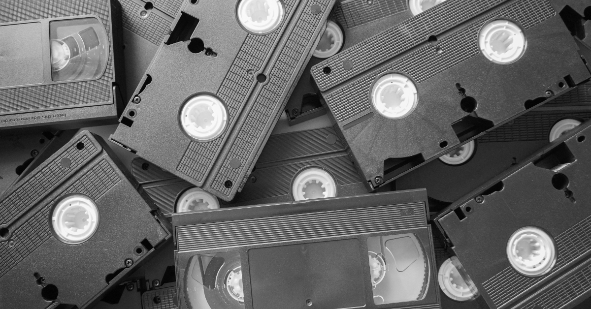 messy stack of vhs tapes