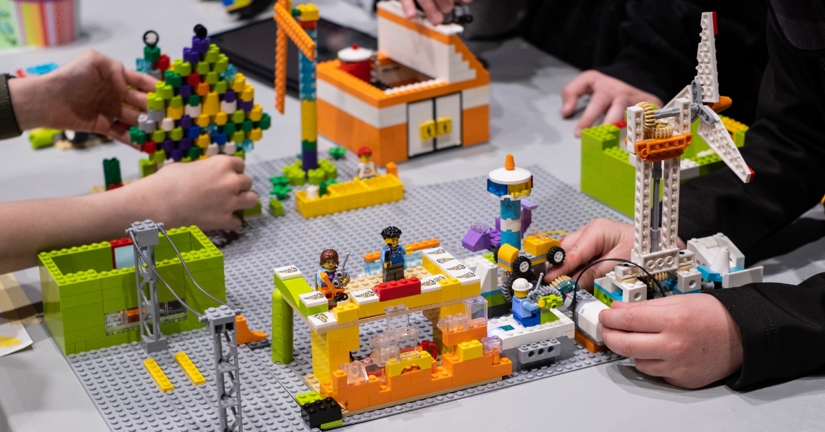 Moving Lego robot built by kids