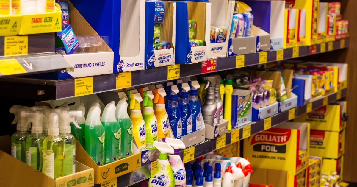 Household cleaning aisle at ALDI Supermarket
