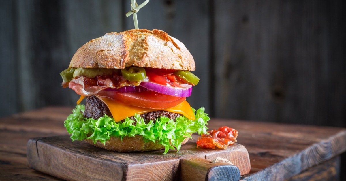 Spicy hamburger with lettuce beef cheese