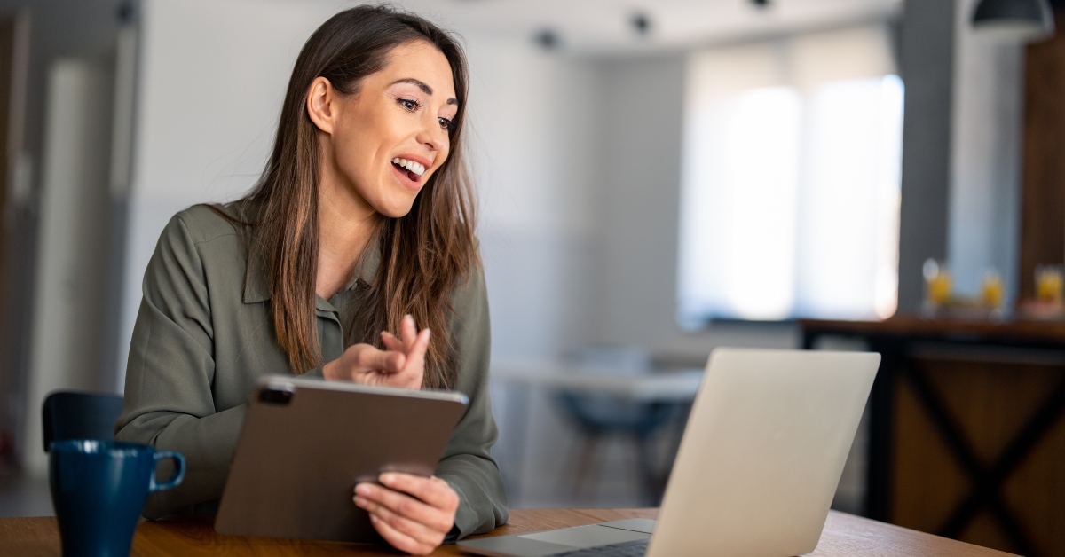remote teacher using laptop