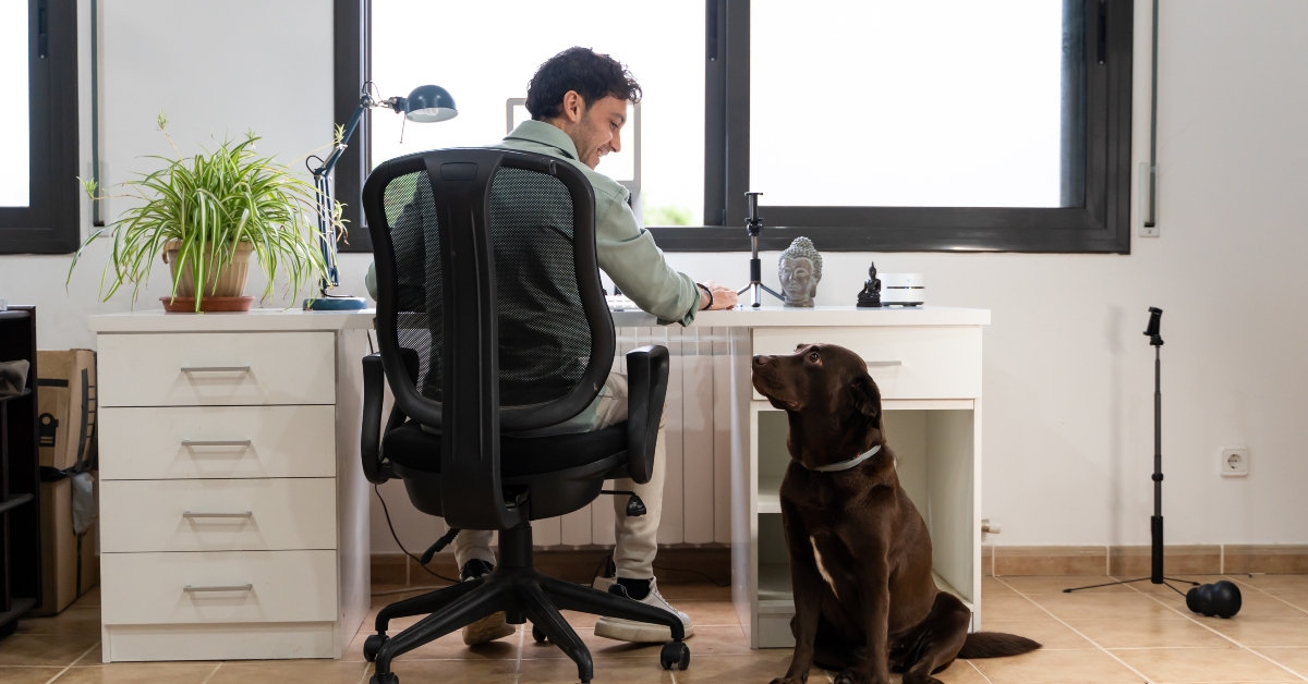 man working from home